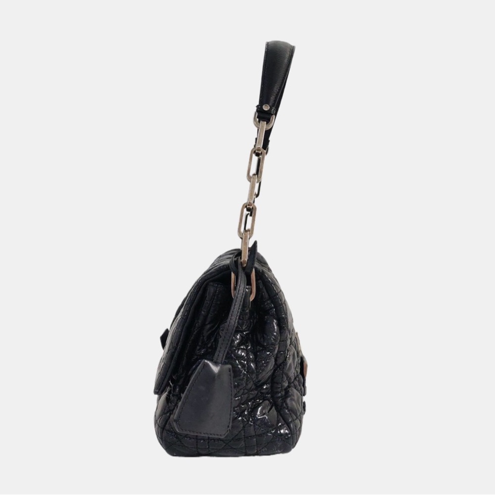 CHRISTIAN DIOR BLACK PATENT LEATHER QUILTED SHOULDER BAG - Picture 2 of 6